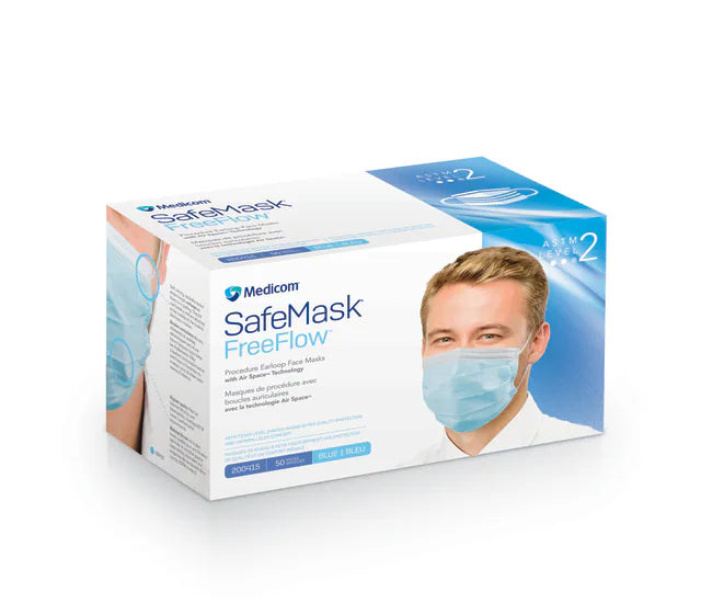 Medicom SafeMask FreeFlow ASTM Level 2 Earloop Face Mask