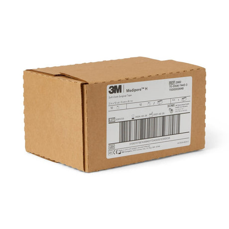 A brown cardboard box with a white 3M Medpore H label, photographed on a clean white background.