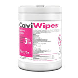 CaviWipes container with pink label on a white background