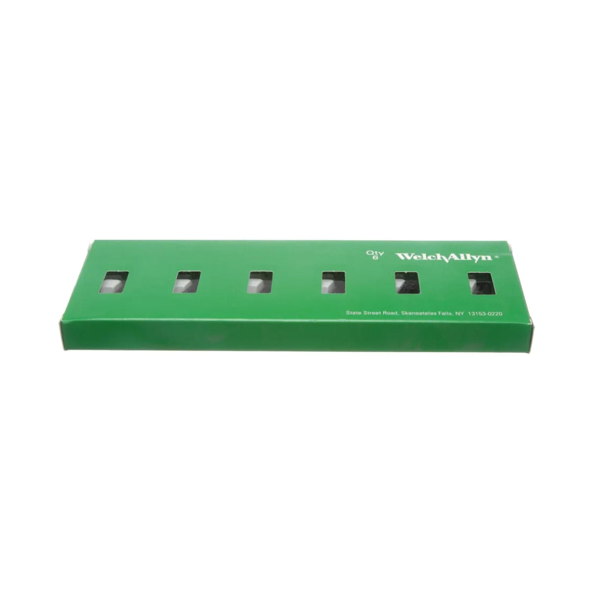 Green packaging box with multiple small windows on a white background