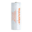 White rechargeable battery with orange text on a white background