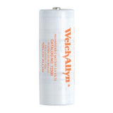 White rechargeable battery with orange text on a white background