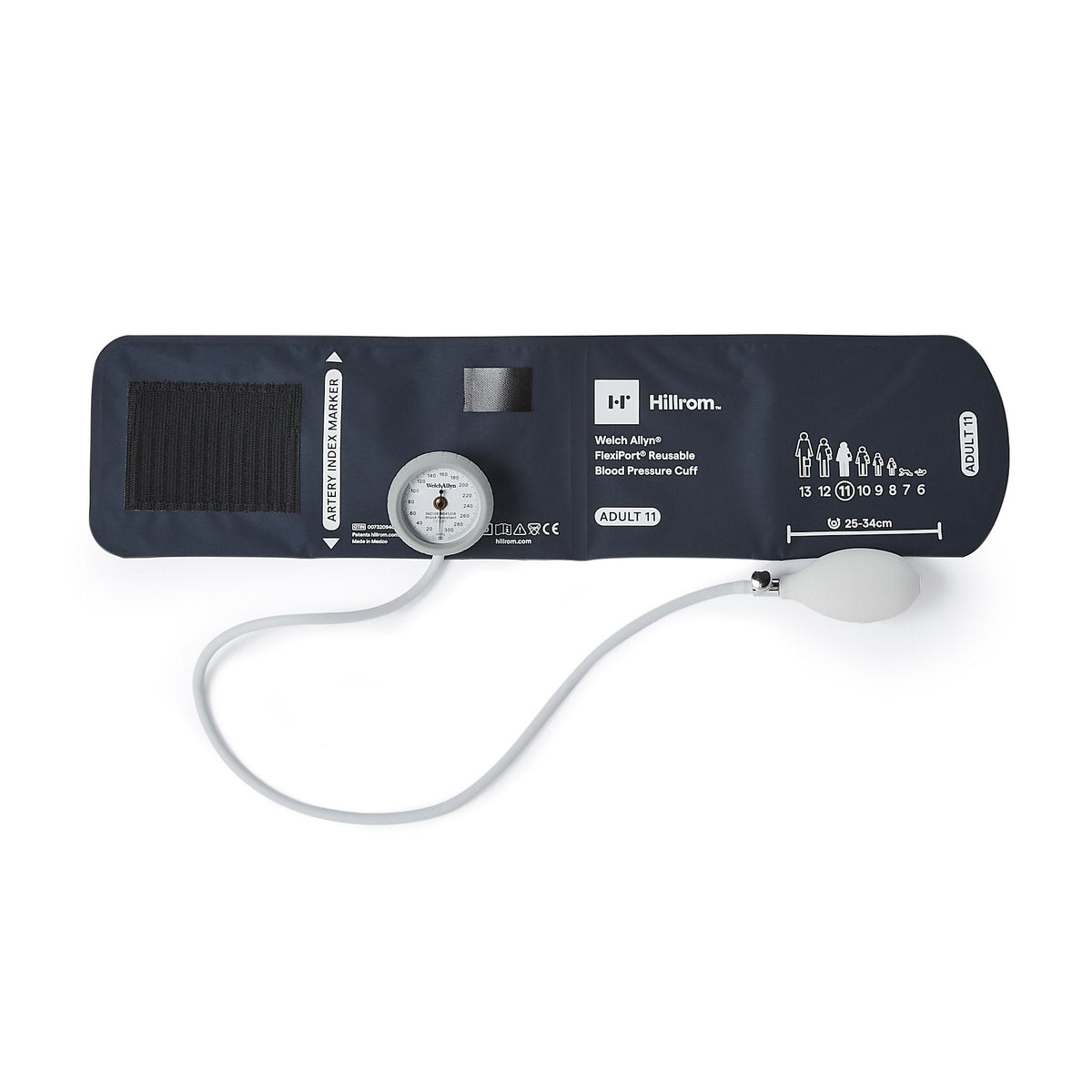 Hillrom blood pressure cuff with sensor on a white background