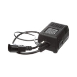 Black electronic device with cable on a white background