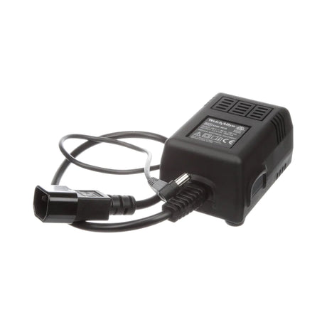 Black electronic device with cable on a white background