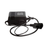 Black electronic device with cable on a white background